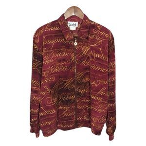 Vintage Teddi Cranberry & Gold Grandma Windbreaker Sz Medium